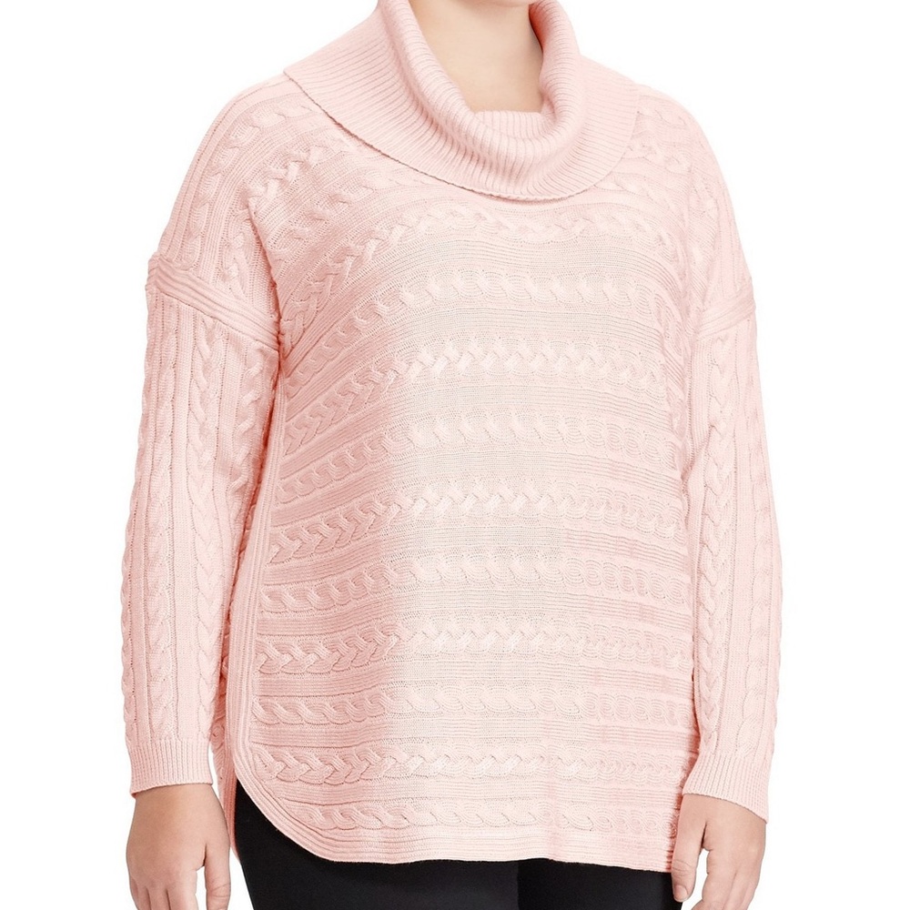 Ralph Lauren Pale Pink Cable Cowl Sweater - 2X